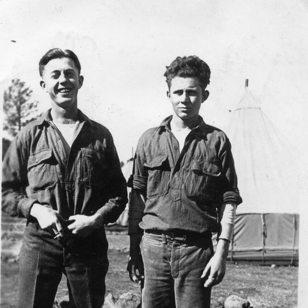 Two Civilian Conservation Corps enrollees at camp, circa 1935